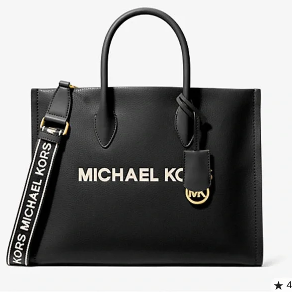 Michael Kors gorgeous handbag with Gold Accents and white logo medium size nwt - Picture 3 of 4